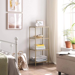 Vasagle Standregal mit 4 Glasablagen und goldenem Metallrahmen. Dekoration.