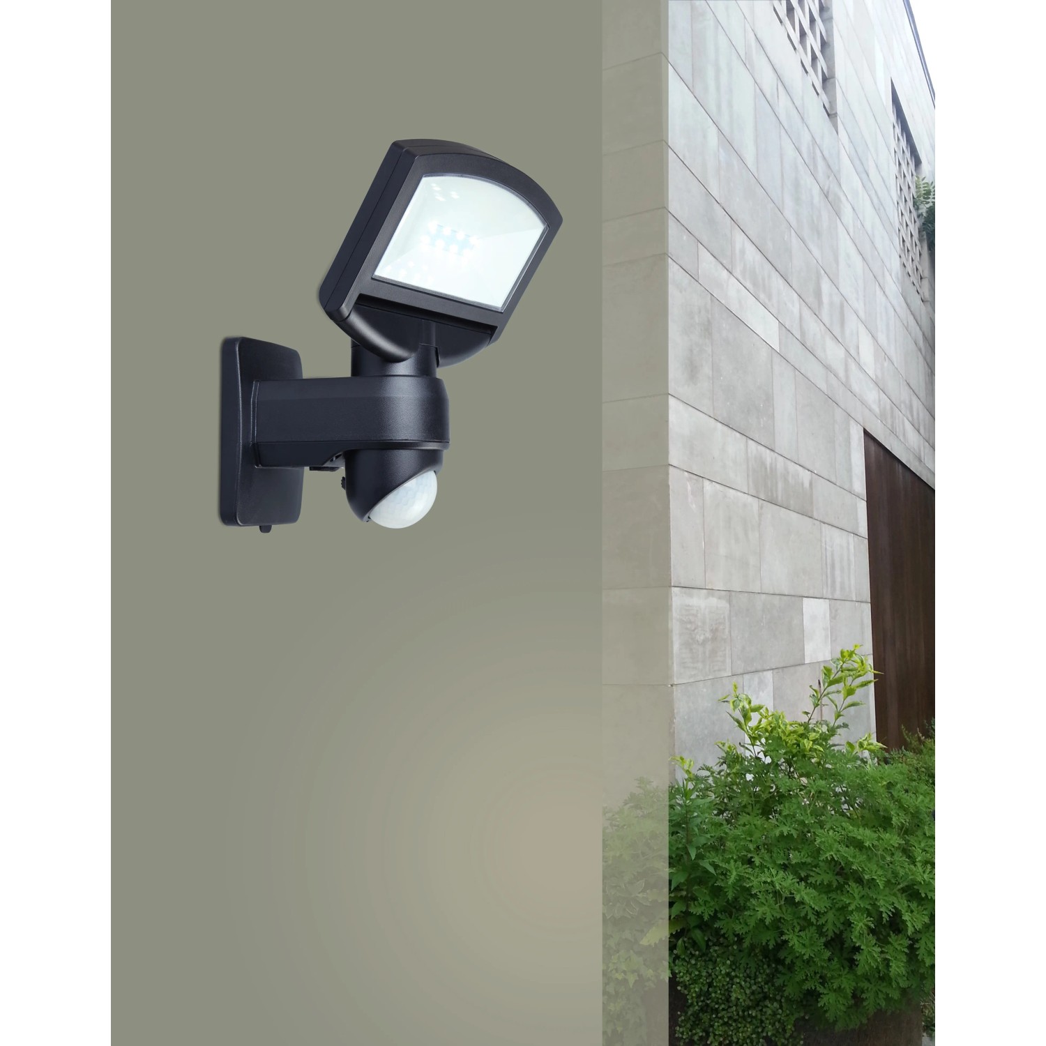 Lutec Solar LED-Strahler Sunshine mit Solarpanel, schwarzer Außenstrahler mit Bewegungssensor.