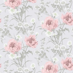 Laura Ashley Vliestapete Aurelie mit Blumenmuster in Rosa und Naturtönen.