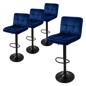 4er Set blaue ML-Design Barhocker mit Samtbezug, gepolstert und drehbar.