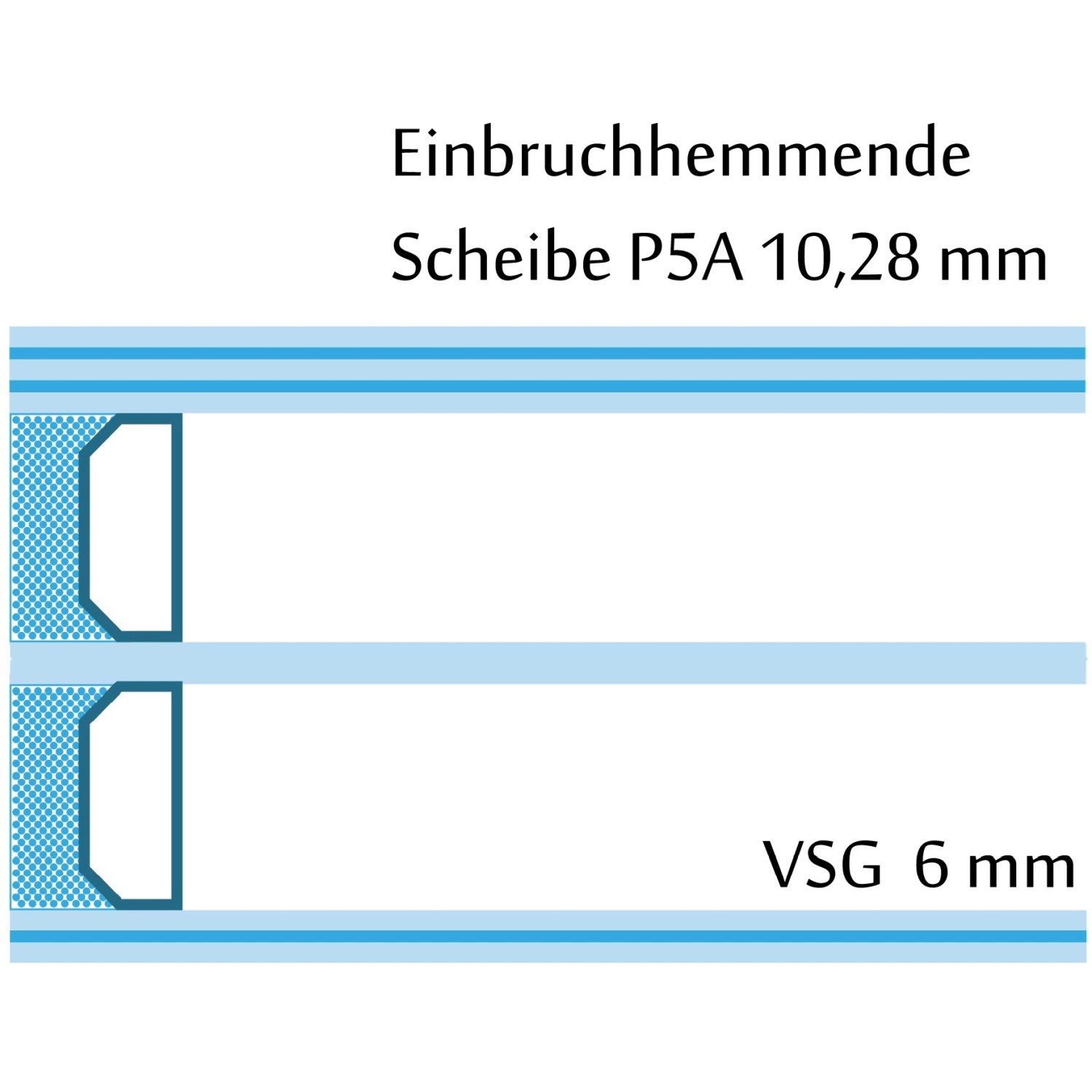Detailaufnahme: Einbruchhemmende Scheibe P5A und VSG 6 mm der Aluminium Sicherheitshaustür.