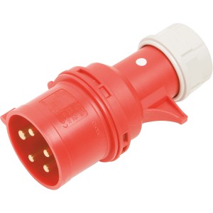 Roter 5-poliger CEE Stecker (32A, IP44) von PCE für Elektroverbindungen.