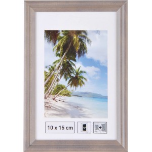 Grauer Holzbilderrahmen mit gerillter Oberfläche, Format 10x15 cm. Bilderrahmen zum Aufstellen.