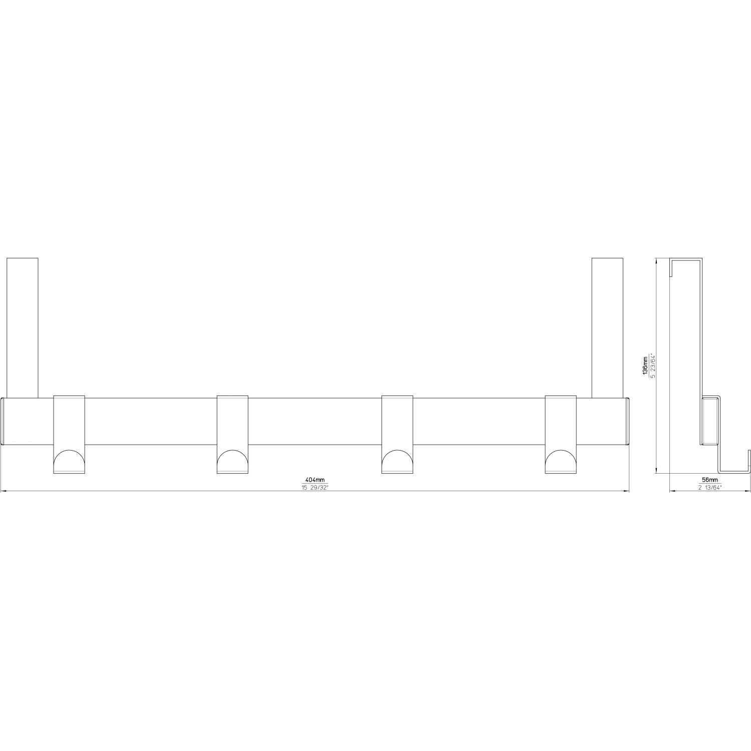 Siro Türgarderobe mit 4 Haken, Chrom glänzend, 404 mm Länge. Praktischer Türhaken für Jacken.