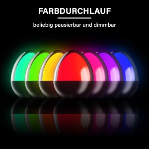 MegaLight Ovo Line LED-Akku-Tischleuchte mit RGB-Farbwechsel. Dimmbare Leuchte für Innen & Außen, zeigt Farbverlauf.