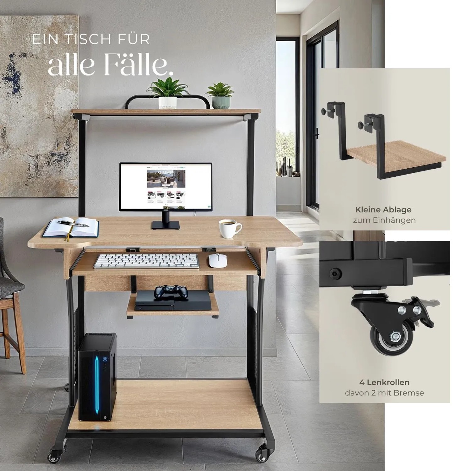 Tectake Schreibtisch Fife im Industrial Style mit Holz- und Stahl-Elementen, Eiche Sonoma Dekor.