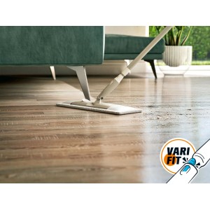OBI Varifit Bodenwischer-Set mit Teleskopstiel reinigt Holzfußboden unter Sofa. Ideal für Feucht- & Trockenreinigung.