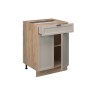 Vicco Schubunterschrank Fame-Line, 60 cm, GrauBeige/AP Marmor, mit offener Schublade und zwei Türen.