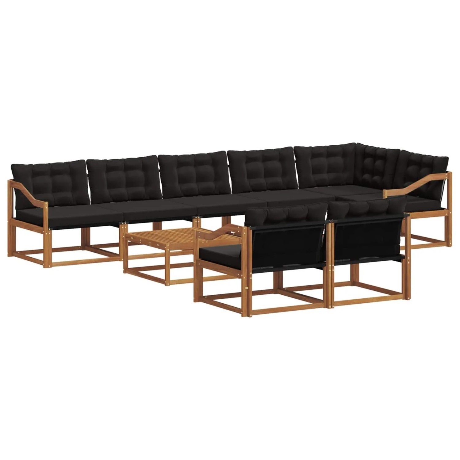 vidaXL Outdoor-Sofagarnitur mit Kissen 9-Tlg Natur und Schwarz 3369611