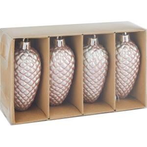 Baumschmuck-Set: 4 rosa Tannenzapfen aus Kunststoff, matte Oberfläche, für Weihnachtsbaum.