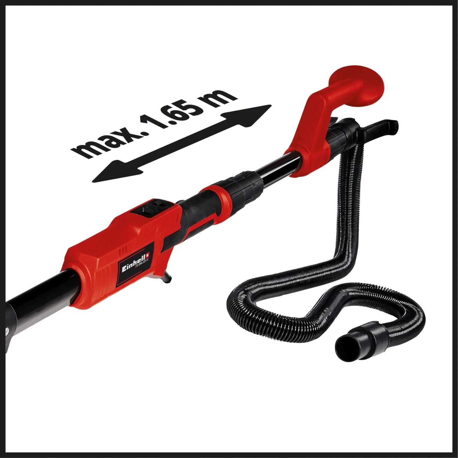 Einhell Trockenbauschleifer TC-DW 225 X mit Teleskopstiel und Absaugschlauch.