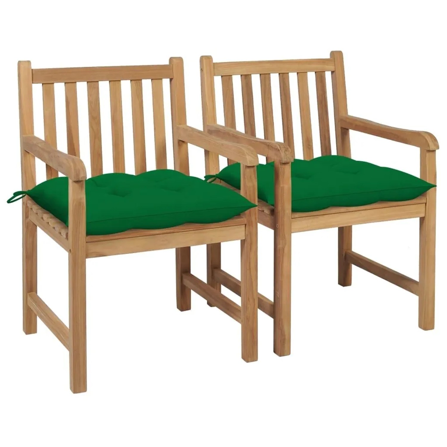 vidaXL Gartenstühle 2 Stk mit Grünen Kissen Massivholz Teak 3062750