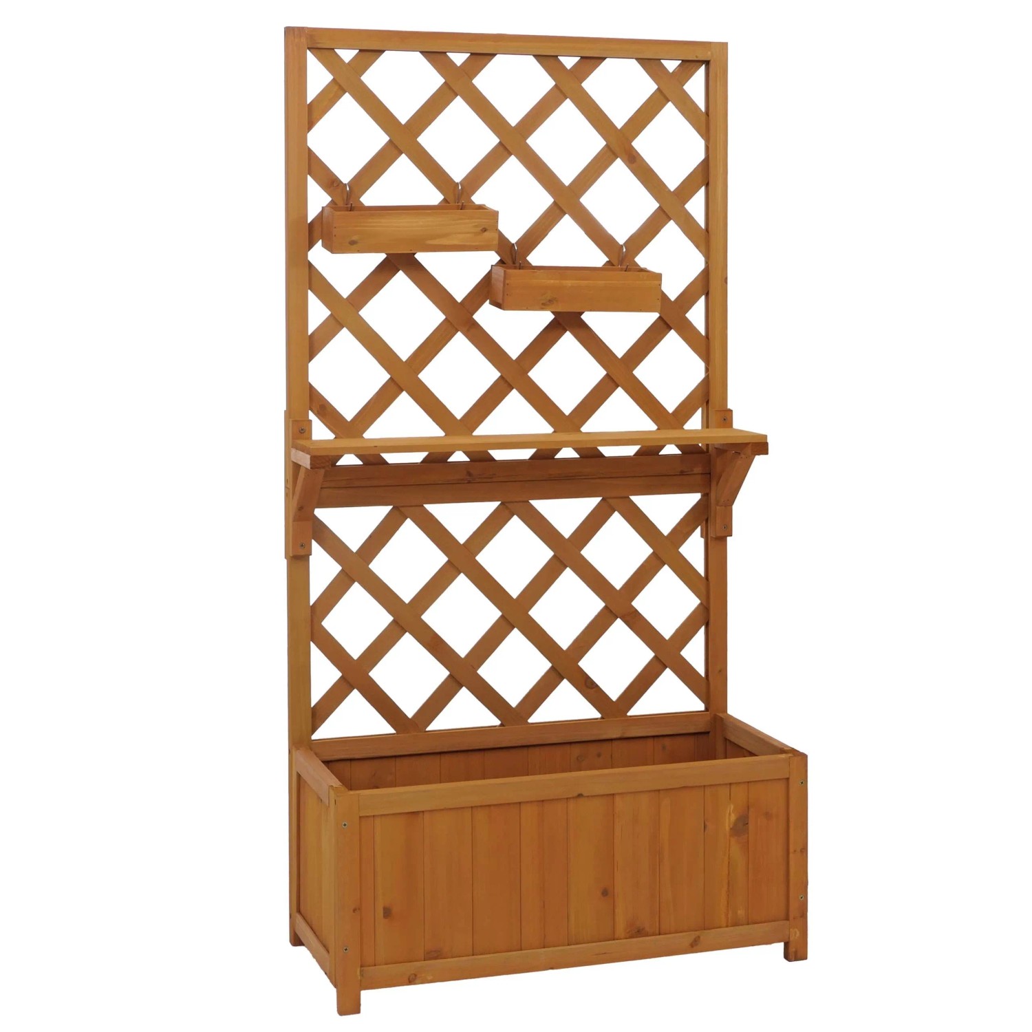 MCW Hochbeet P68 Rankgitter Hängekästen Holz 135x70x30cm Natur