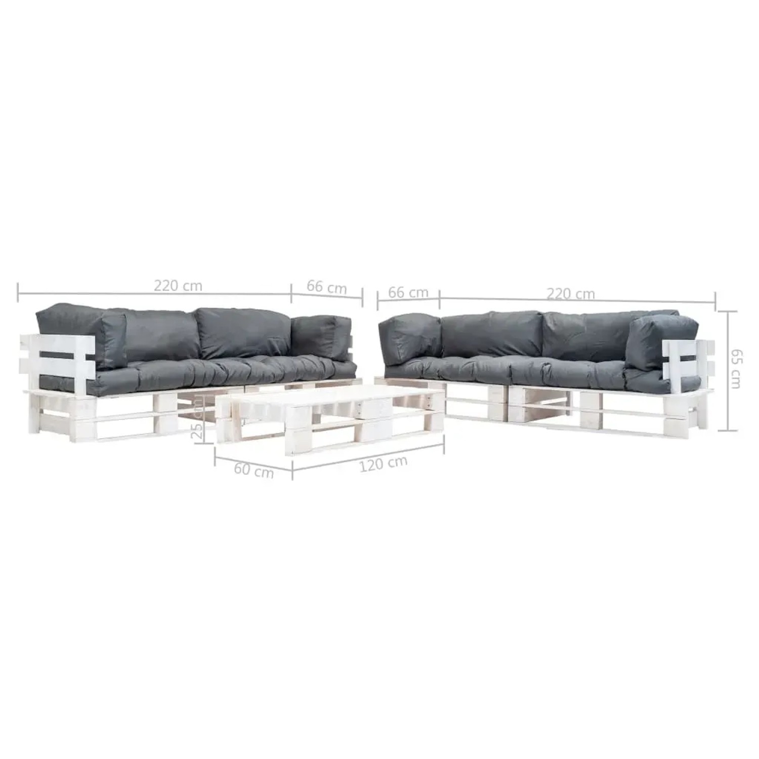 vidaXL Paletten-Lounge-Set, 6-teilig, grau, Holz. Gartenmöbel mit Sofas, Tisch und Kissen.