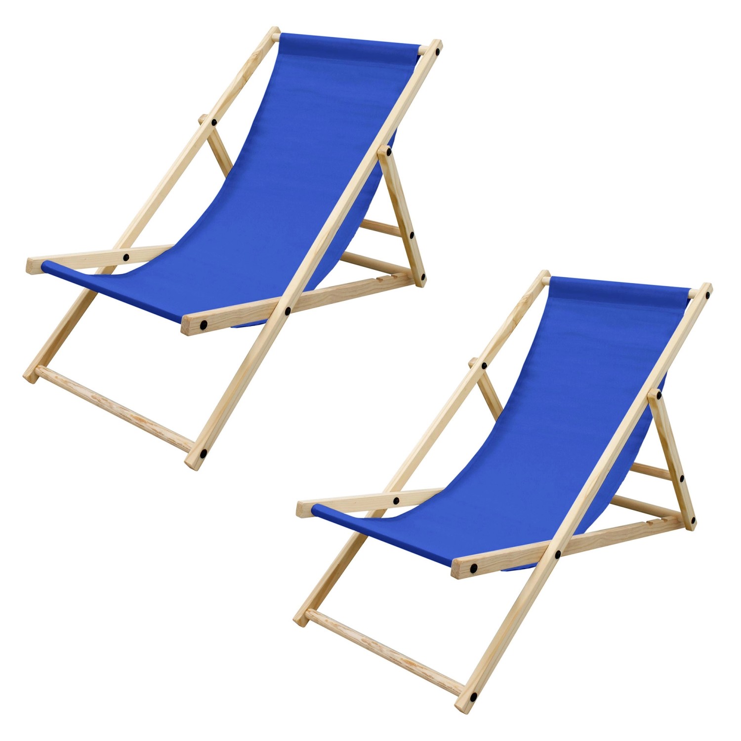 ECD Germany 2Er Set Liegestuhl Klappbar Blau aus Holz Verstellbare Rückenlehne