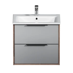 AM.PM Waschtischunterschrank mit Becken, grau matt, 60cm, 2 Schubladen. Einzelwaschtisch für modernes Bad.