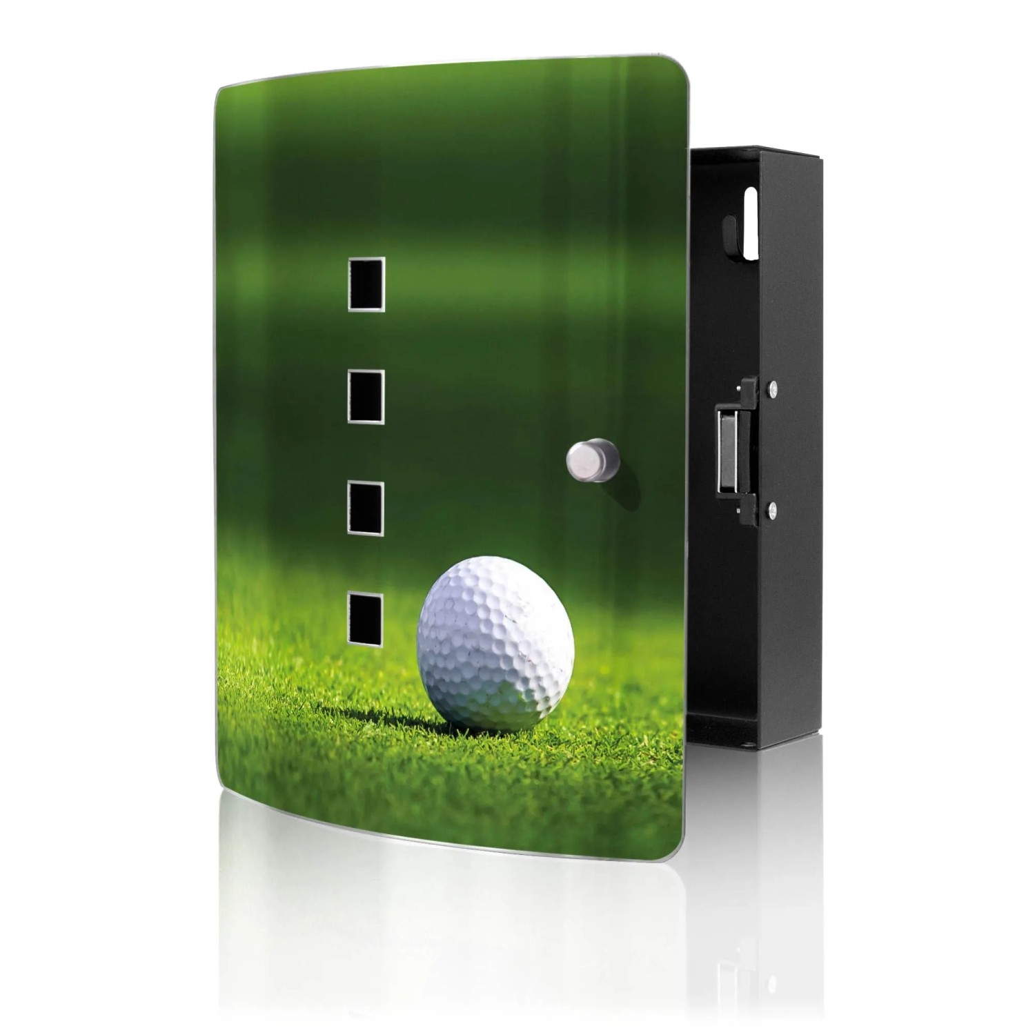 Banjado Design Schlüsselkasten Aus Edelstahl Für 10 Schlüssel 24x21,5x7cm Mit Magnetverschluss Motiv Einsamer Golfball
