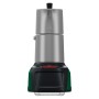 Bosch Akku-Espressokocher EasyMoka 18V-2 Inox. Silberner Moka-Topf auf grün-schwarzer Akkugeräte-Basis.