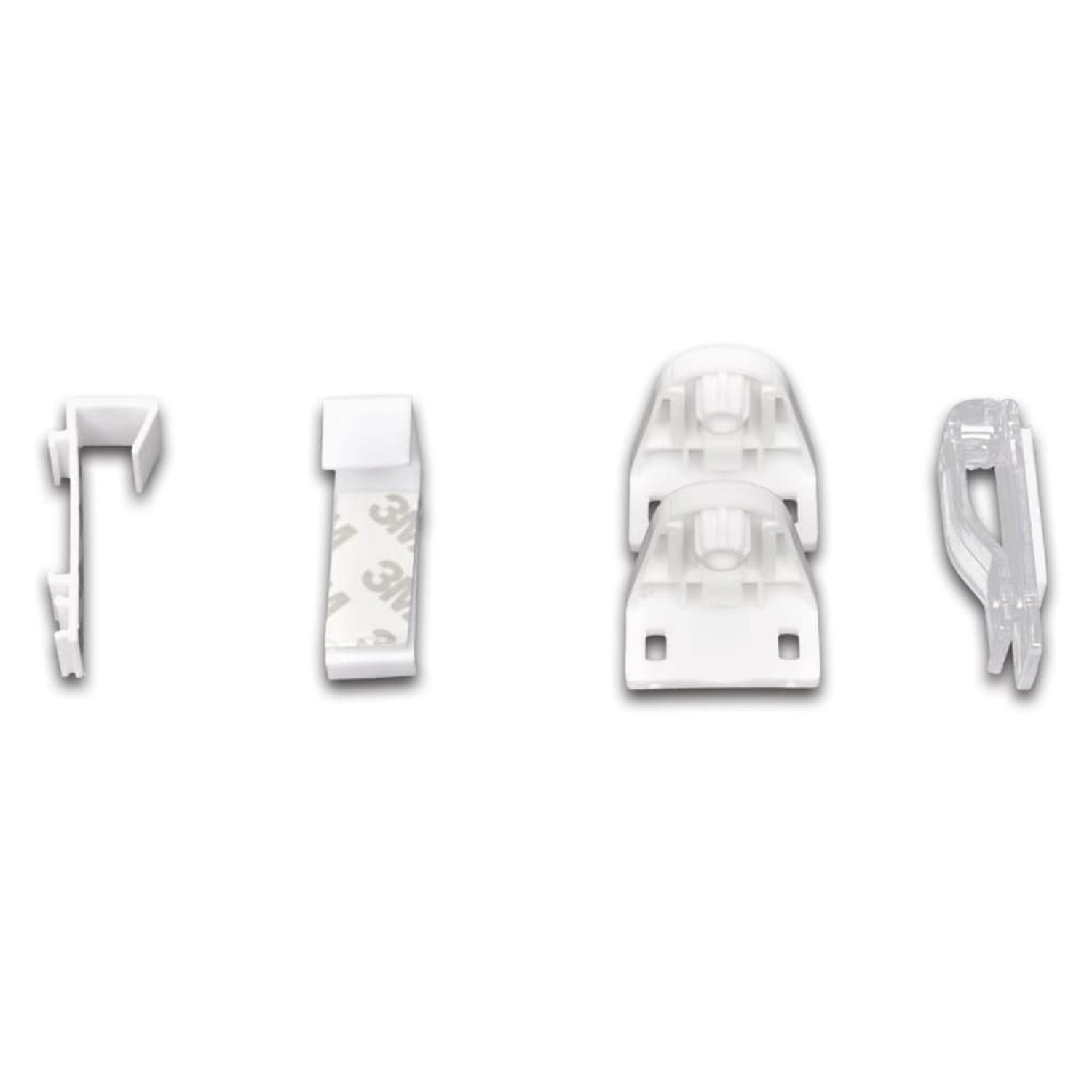 Montagezubehör für vidaXL Doppelrollo, bestehend aus Haken, Bügel, Kettenhalter und Dichtungsring.