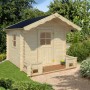 Unbehandeltes Palmako Spielhaus Stina mit Boden, 180x180cm, im Garten.
