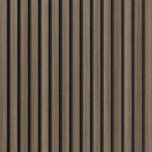 Akustikpaneel Muster Walnuss/Schwarz: Folierte Holzleisten auf Filz für Wand & Decke.
