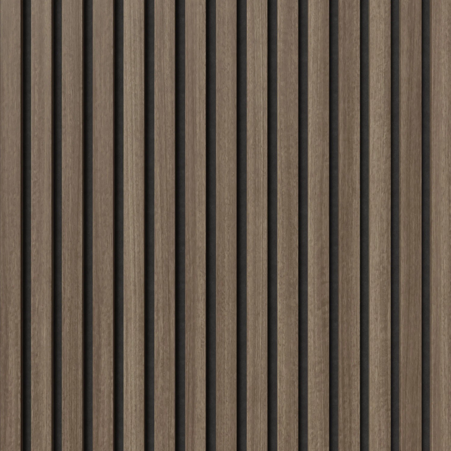 Akustikpaneel Muster Walnuss/Schwarz: Folierte Holzleisten auf Filz für Wand & Decke.