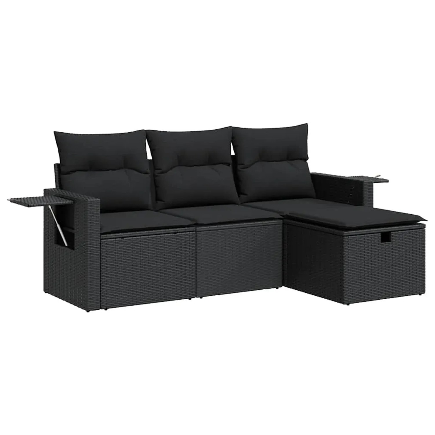 vidaXL 4-Tlg Garten-Sofagarnitur mit Kissen Schwarz Poly Rattan 3325451 günstig online kaufen