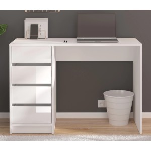 Inn.Furn Schreibtisch Weiß Hochglanz 110 cm mit 4 Schubladen Adele