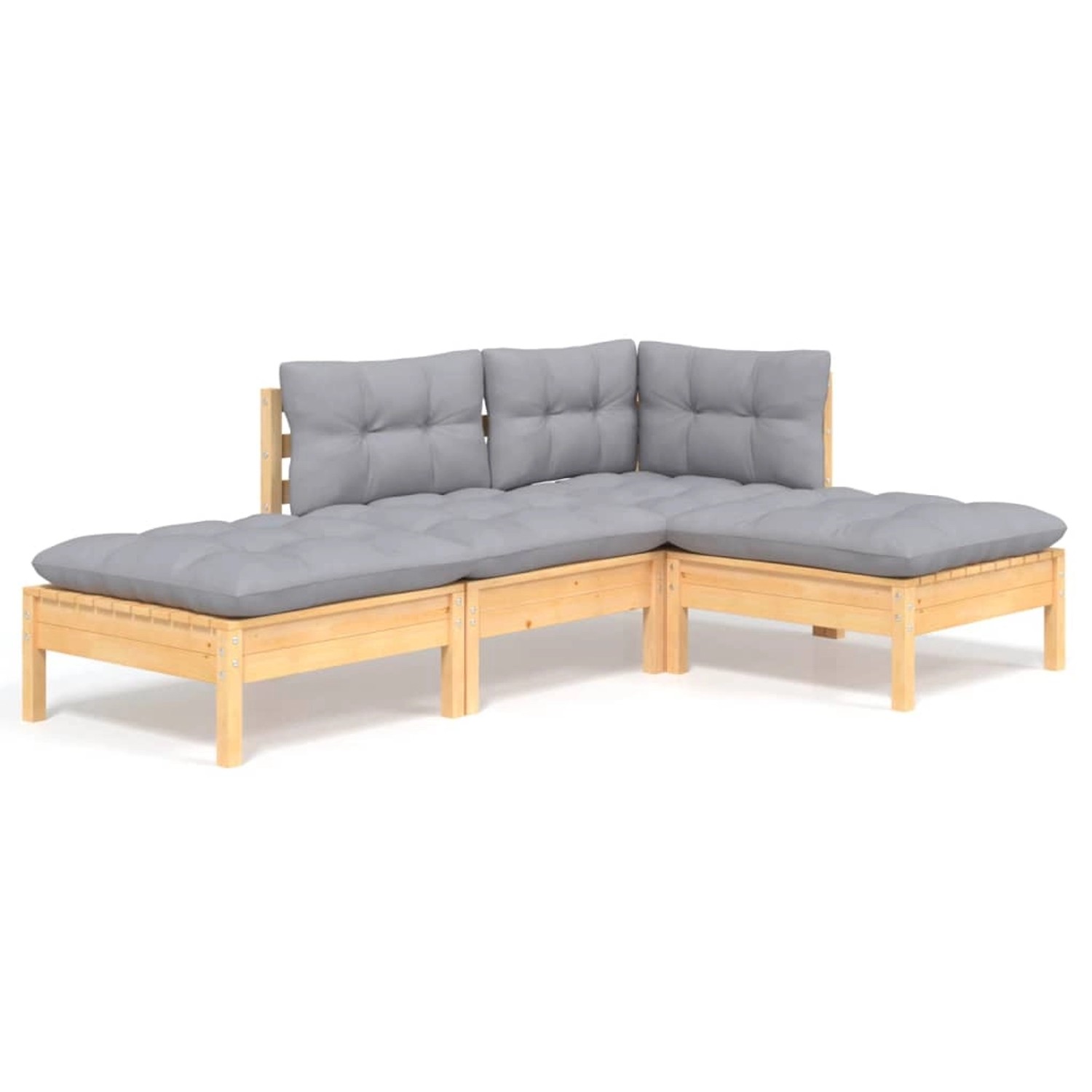 vidaXL 4-tlg Garten-Lounge-Set mit Grauen Kissen Kiefer Massivholz Modell 3 günstig online kaufen