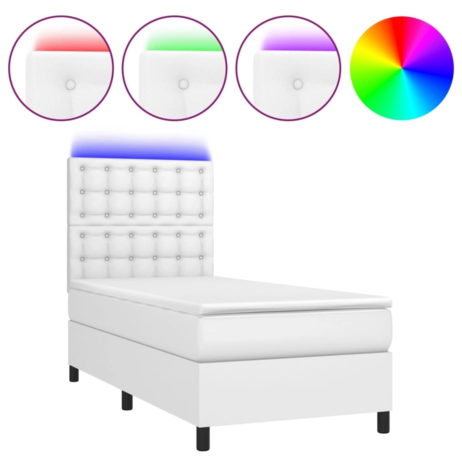 vidaXL Boxspringbett mit Matratze & LED Weiß 80x200 cm Kunstleder 3135910 günstig online kaufen