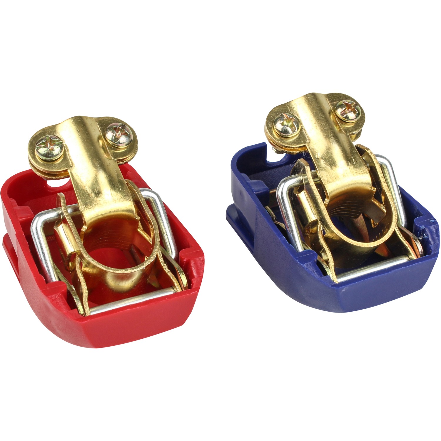 Calima Batterie-Schnellverbinder, rot und blau, für schnellen Batteriewechsel im Auto.