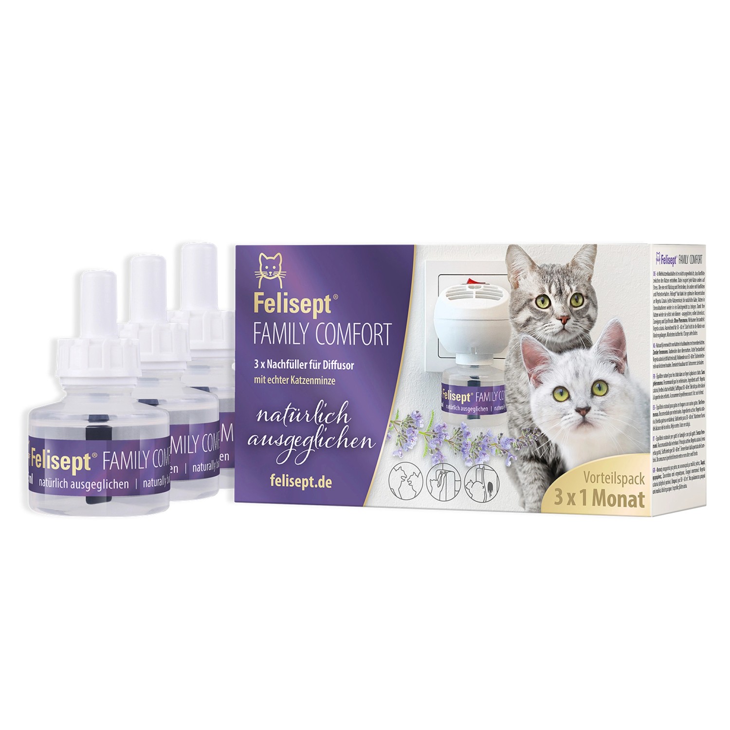 Felisept Family Comfort Nachfüllflakon im Mehrkatzenhaushalt 3 x 45 ml