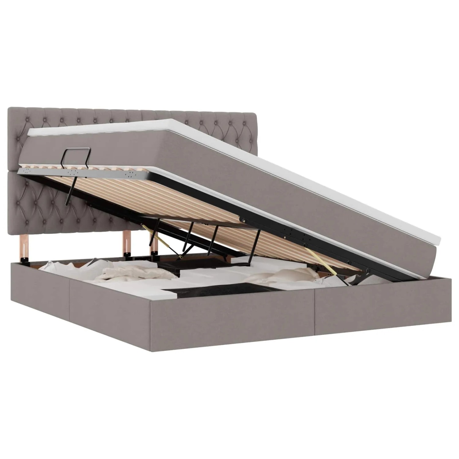 vidaXL Aufbewahrungsbett mit Matratze Taupe 160 x 200 cm Polyester 3371856