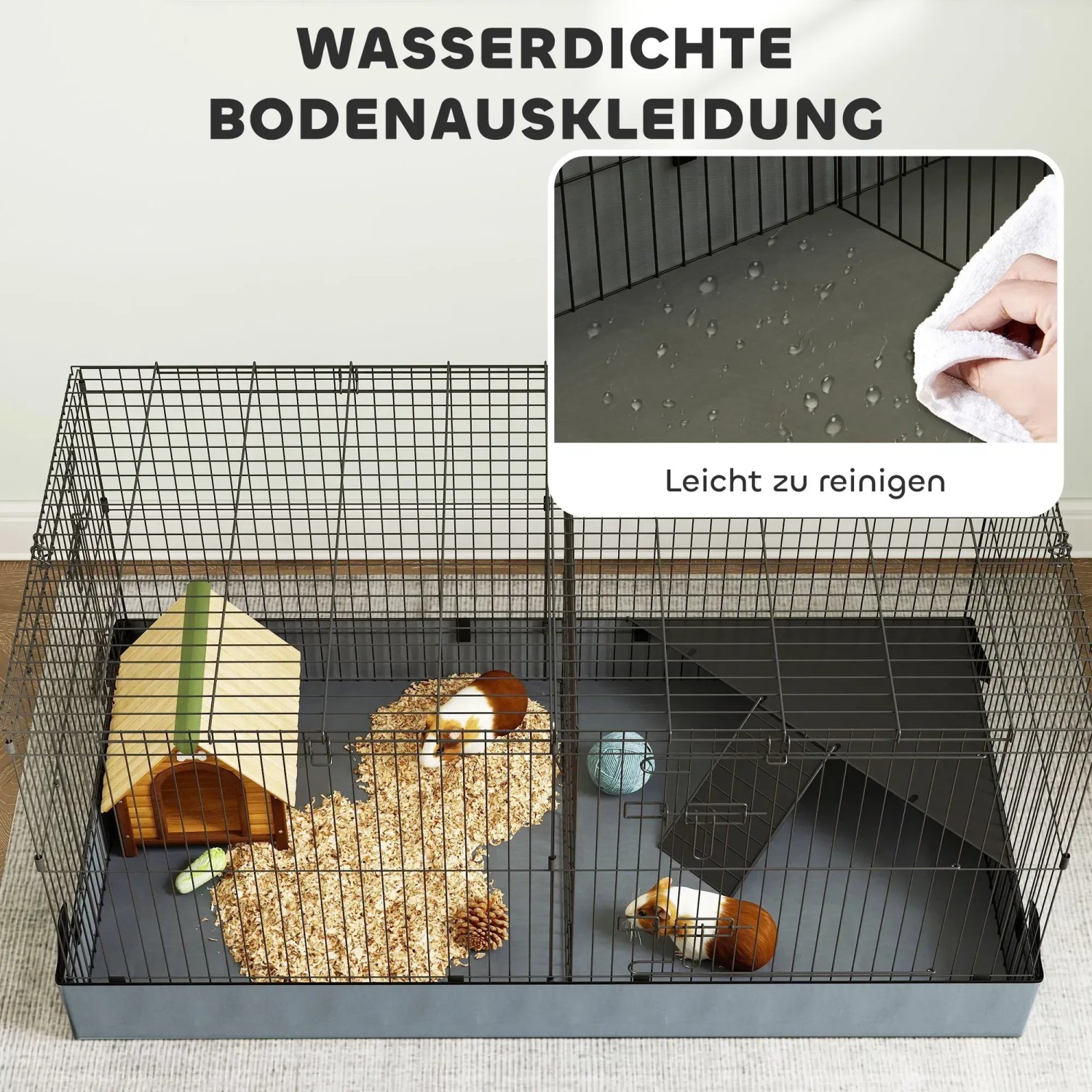 PawHut Kleintierkäfig mit wasserdichter Bodenwanne, geeignet für Meerschweinchen und Igel.