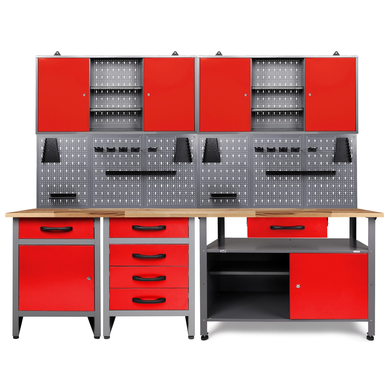 Ondis24 Werkbank Set Tüftler 240 cm 2 Schränke Rot Werkstatt günstig online kaufen