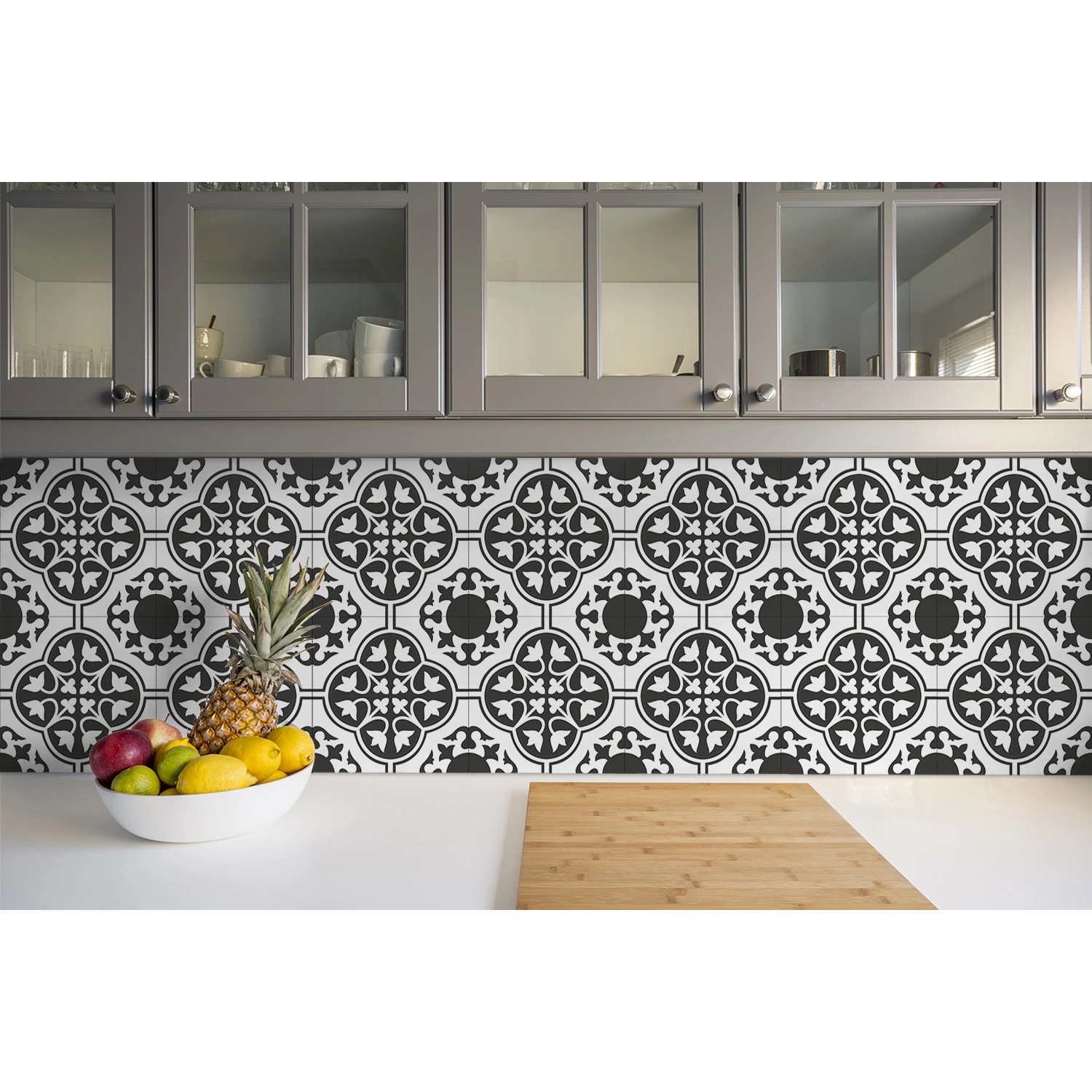 Tulup PVC Fliesen Selbstklebende 30 cm x 30 cm Set von 9 Klassische Klebefliesen Vinyl Bodenfliesen Klebefliesen für Küche Blumenornament_4