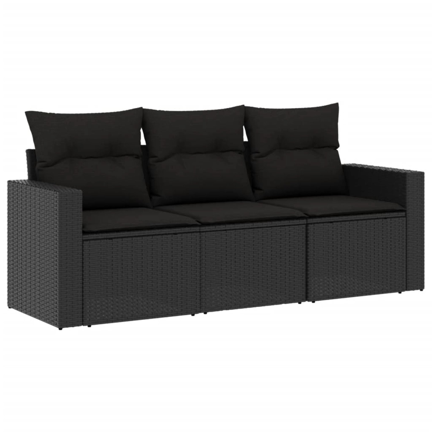 vidaXL 3-tlg Garten-Sofagarnitur mit Kissen Schwarz Poly Rattan Modell 8