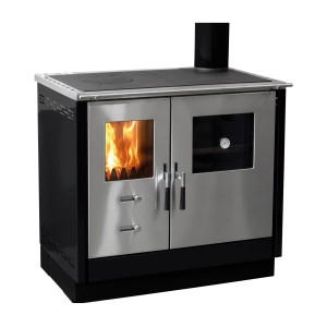 Firefix Küchenofen Maas, schwarzer Metallofen mit Kochplatte und Backofen, 8,3 kW Leistung.
