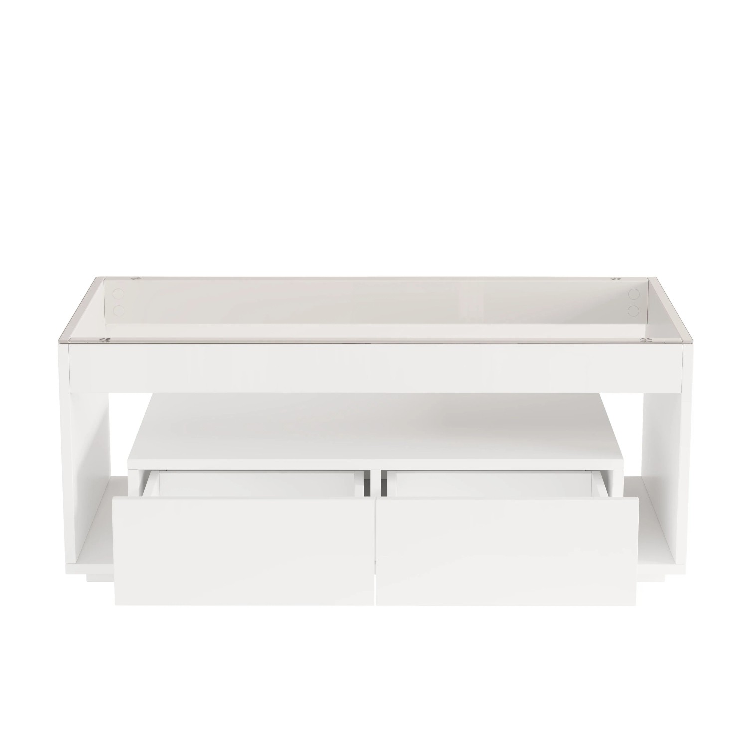 ModernLuxe Couchtisch mit Led 2 Schubladen Spanplatte Hartglas Weiß