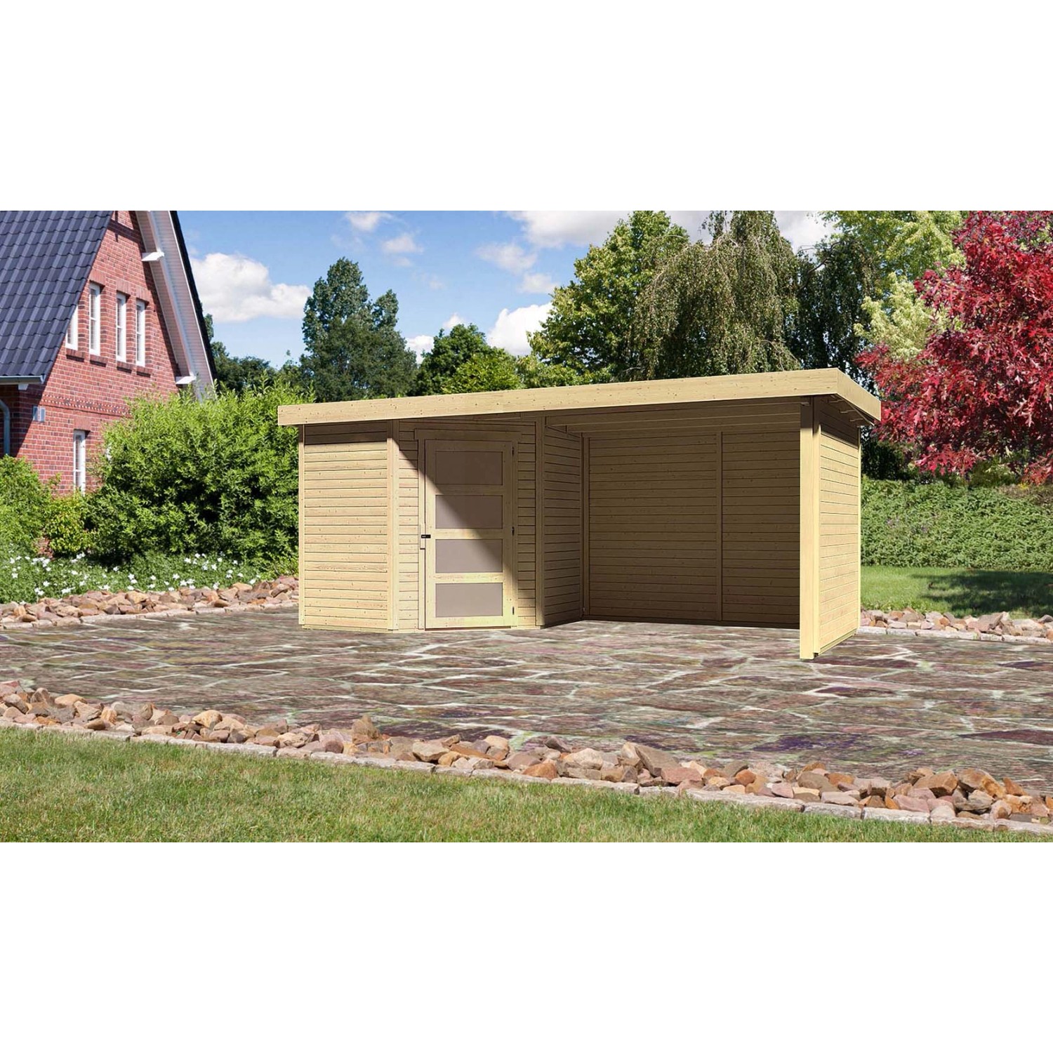 Karibu Holz-Gartenhaus Linköbing Natur Flachdach Unbehandelt 209 cm x 213 c günstig online kaufen