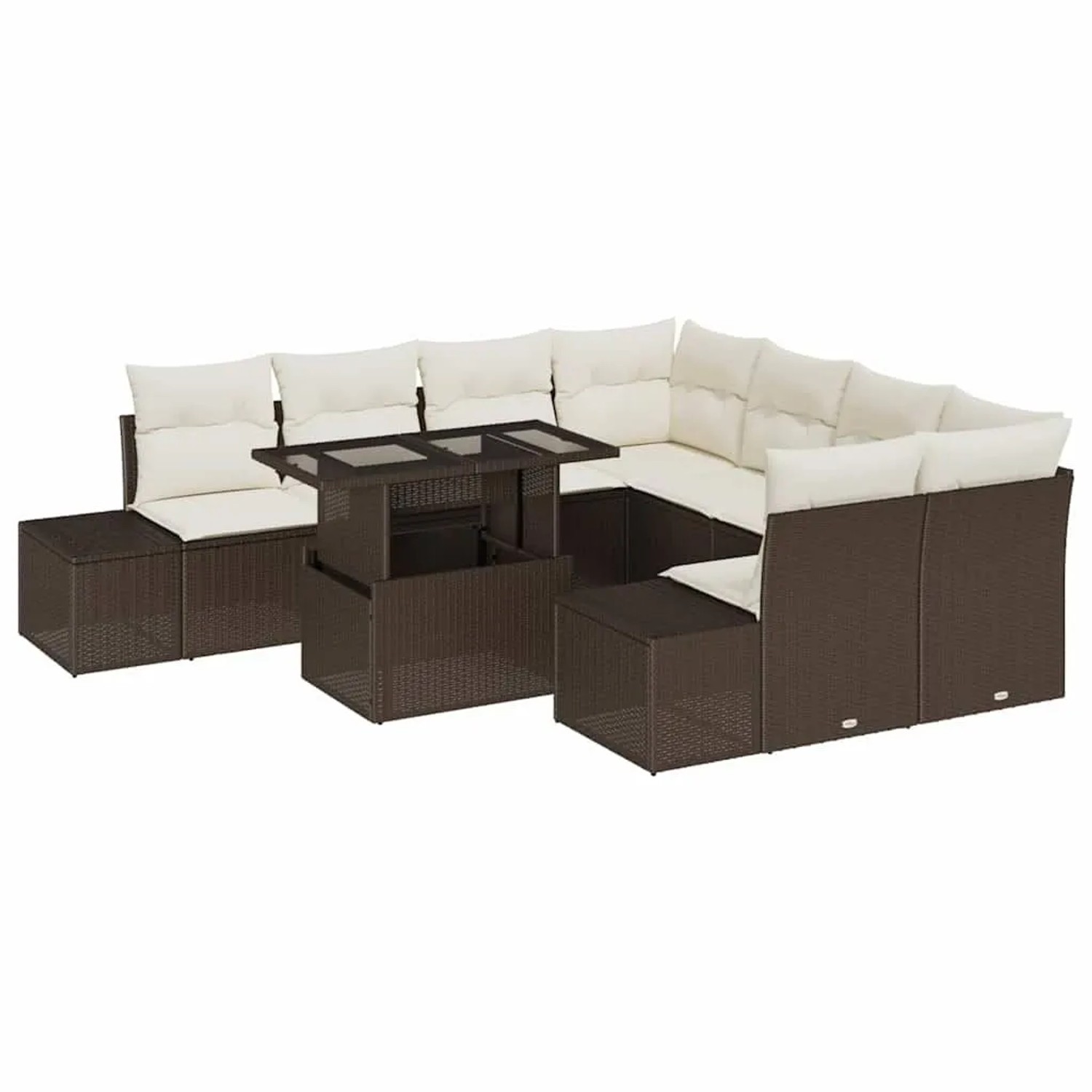 vidaXL Sofa Set mit Kissen 9-Tlg Braun und Creme Poly-Rattan 3349154 günstig online kaufen