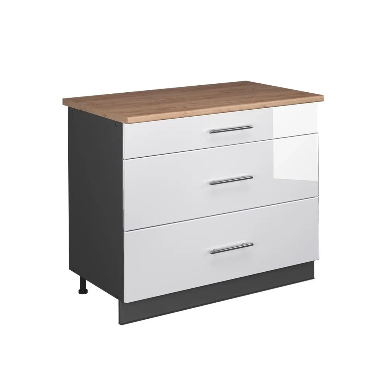 Vicco Küchenunterschrank Fame-Line Weiß Hochglanz/Anthrazit 100 x 82 AP Eiche Art Nr 62028