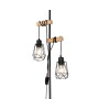Schwarze QAZQA Stehlampe mit Holzdetails und zwei Lampenschirmen im Industrial Design.