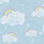 A.S. Creation Vliestapete mit Wolken, Regenbogen und Vögeln auf blauem Grund.