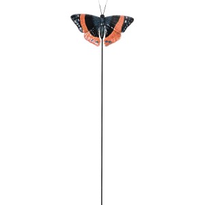 Gartenstecker Schmetterling, 110 cm, rot-schwarz, aus Metall für Beet und Pflanzkübel.
