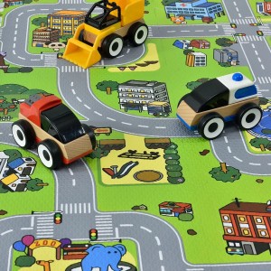 Juskys Kinder Puzzlematte Jascha, 9-teilig, mit Straßenmotiv und Spielzeugautos.
