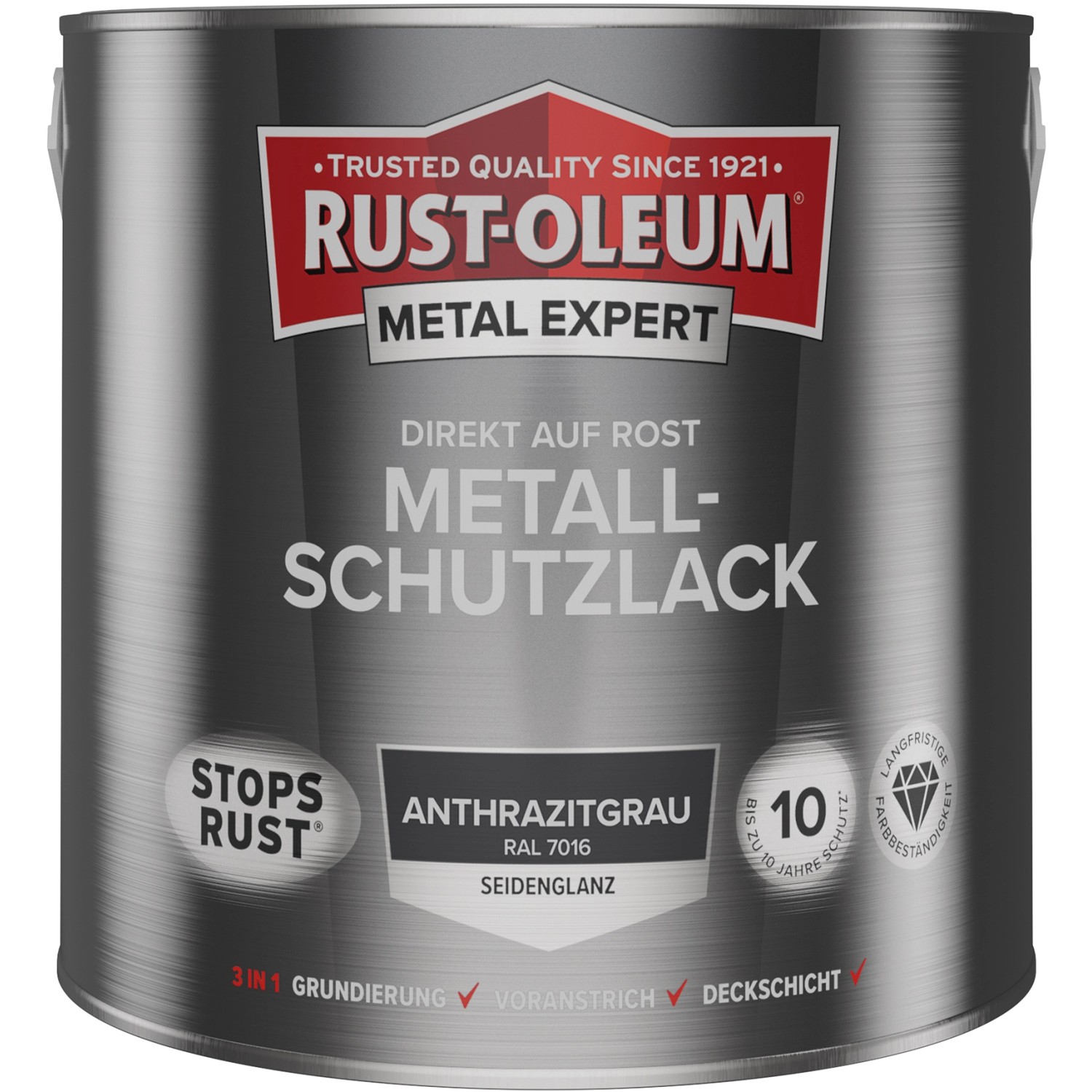 Rust-Oleum Metallschutzlack Seidenglanz RAL 7016 Anthrazitgrau 2,5 l