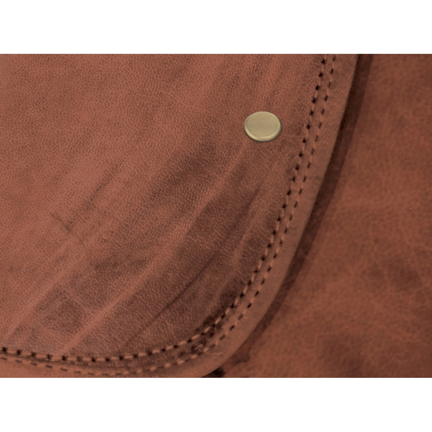 Detailaufnahme: Braunes Leder mit grauer Hohlniete (3x7mm) zur Textilverzierung.