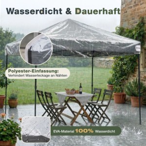Sekey Pavillon Schutzhülle 3x3m, transparent, wasserdicht. Schützt Sitzbereich im Regen. Markisen & Sonnenschutz.