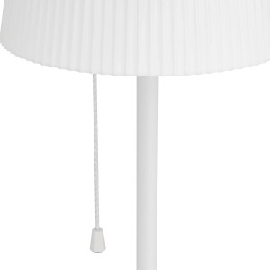 Weiße EGLO Solar LED Stehleuchte SCORDIANO mit Zugschalter und plissiertem Lampenschirm.